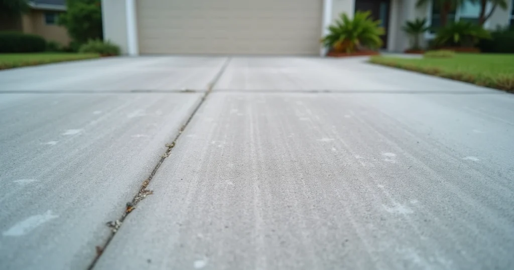 Dusty concrete driveway surface in a suburban Orlando home