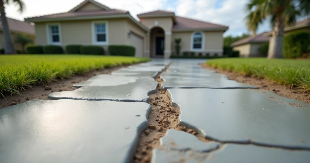 Soil erosion and settling under a concrete driveway in Orlando